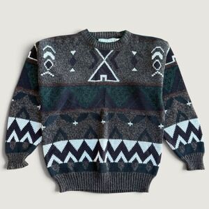 Michael Gerald Mens Vintage Geometric Native American Pattern Sweater Brown S